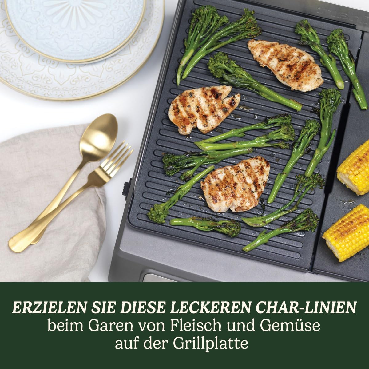 Cuisinart Hot Plate Entertaining Grill & Griddle | XL Elektrische Plancha Grill, Teppanyaki Grillplaat voor thuis | Afneembare plaat met antiaanbaklaag, 2-zone temperatuurregeling tot 260°C