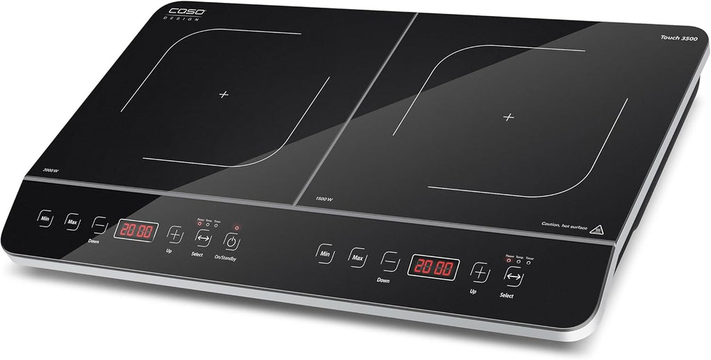 CASO Touch 3500 dubbele mobiele inductiekookplaat, veiligheidsschakelaar, 60-240°C, 6 standen, timer 180 min., pannen tot 26 cm, 3500 watt, glaskeramiek