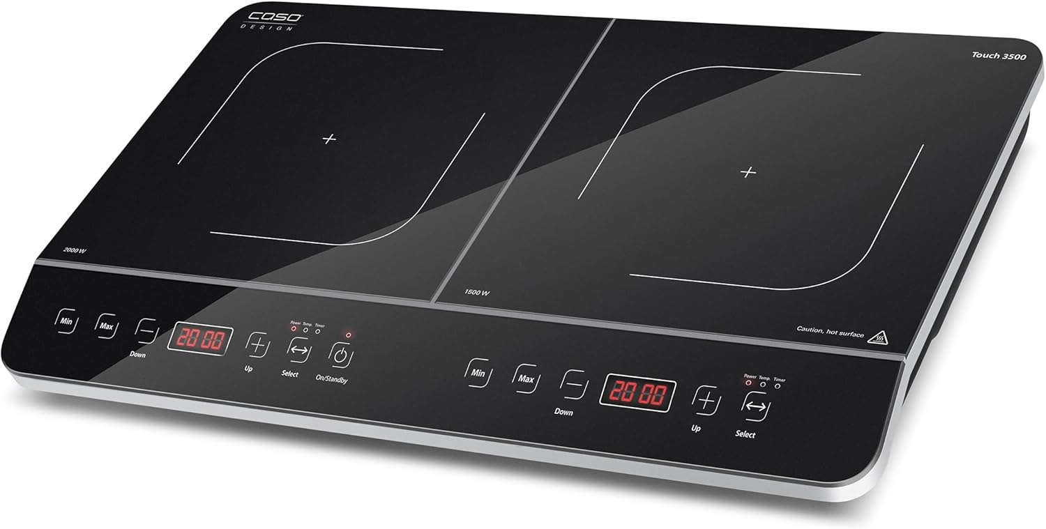 CASO Touch 3500 dubbele mobiele inductiekookplaat, veiligheidsschakelaar, 60-240°C, 6 standen, timer 180 min., pannen tot 26 cm, 3500 watt, glaskeramiek