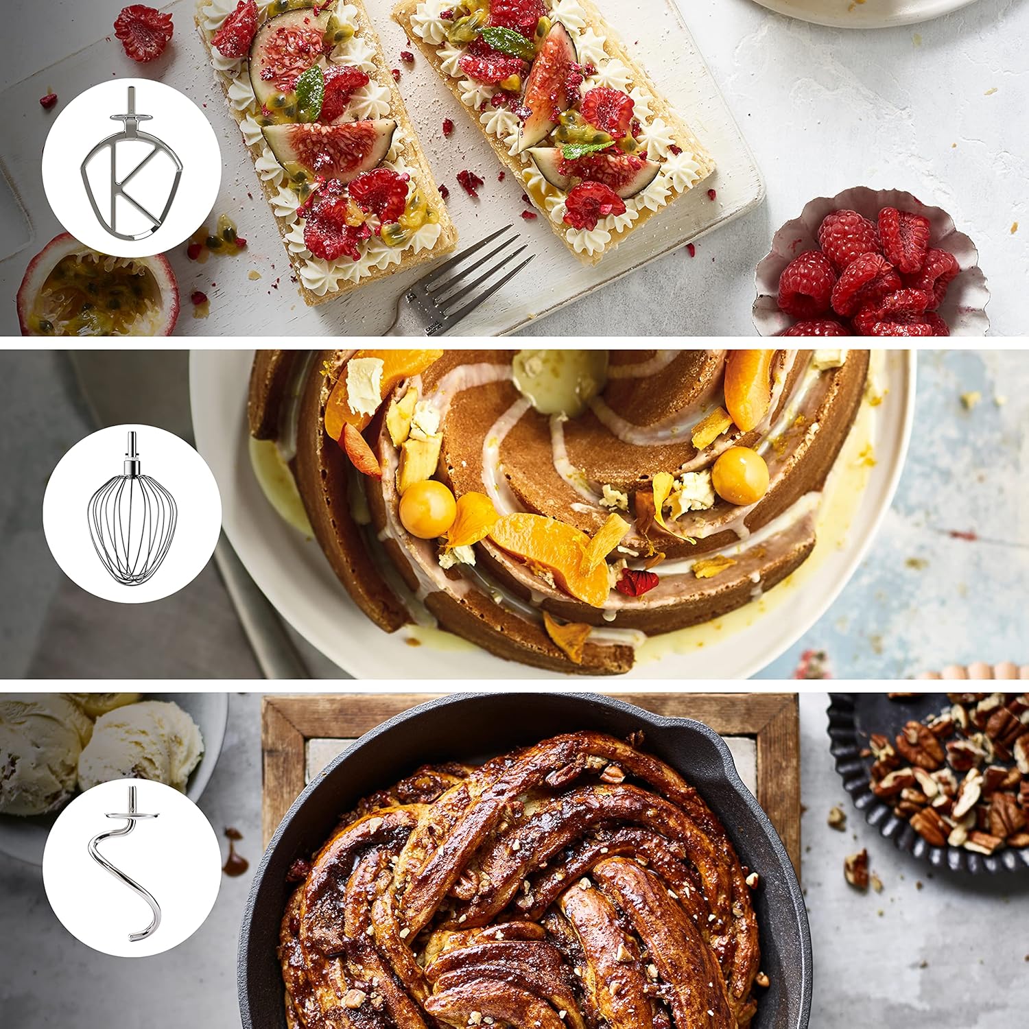Kenwood Titanium Chef Baker KVL85.424SI Keukenmachine met geïntegreerde weegschaal, incl. 4-delige patisserie set, 7 L en 5 L mengkom, traploze snelheidsregeling, 1200 W, zilver