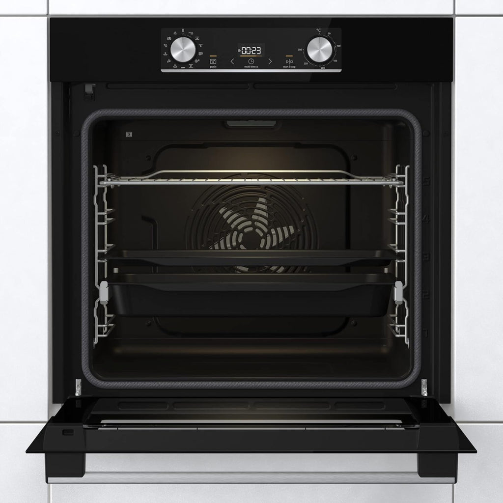 Gorenje 738971 Inbouw Ovenset OptiBake Black Steam Pyro Set / 77L / Hetelucht/Pyrolyse/ExtraSteam/GentleClose/AirFry/Pizzamode 300°C/PerfectGrill/Inductiekookplaat met BridgeZone/zwart