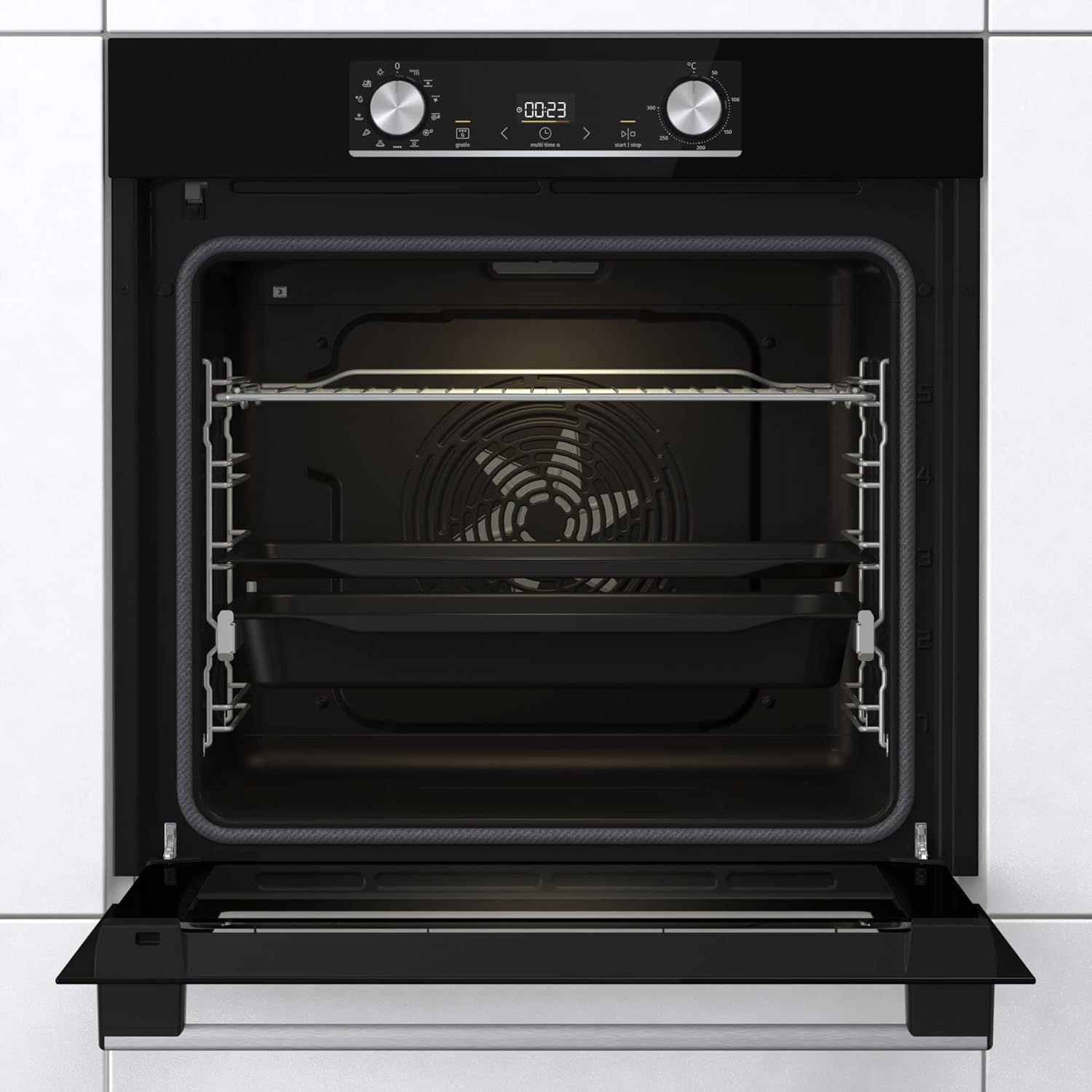 Gorenje 738971 Inbouw Ovenset OptiBake Black Steam Pyro Set / 77L / Hetelucht/Pyrolyse/ExtraSteam/GentleClose/AirFry/Pizzamode 300°C/PerfectGrill/Inductiekookplaat met BridgeZone/zwart