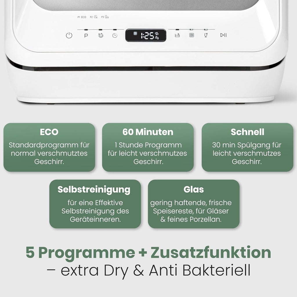 Bomann® tafelvaatwasser met 5L watertank | te gebruiken zonder wateraansluiting | mini vaatwasser | 5 programma's | mini vaatwasser 1-24 uur startuitstel | kleine vaatwasser tafelvaatwasser TSG 5701