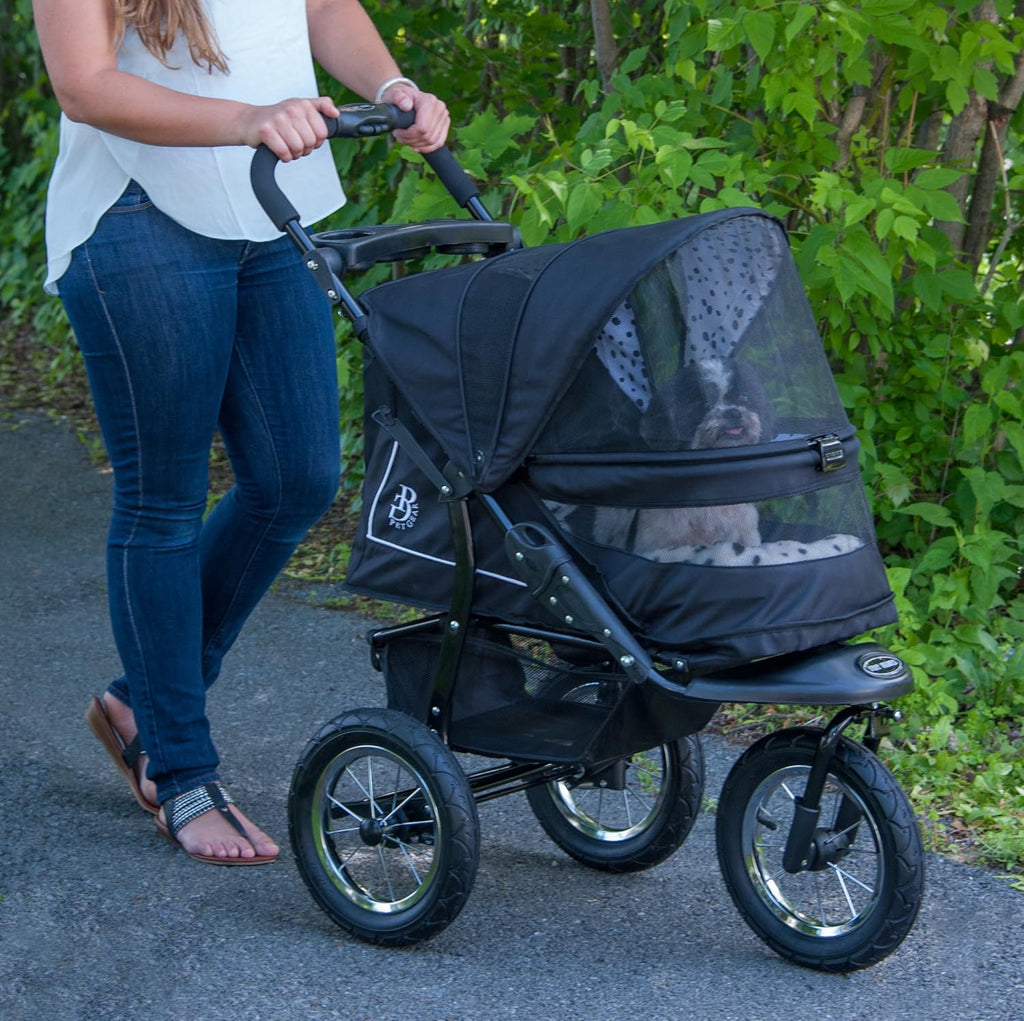No-Zip NV Huisdierbuggy voor Katten/Honden, Ritssluitingvrije Toegang, Eenvoudig Opvouwbaar met Eén Hand, met Gel Gevulde Banden, Pluche Kussen + Weerbescherming Inbegrepen, 3 Kleuren