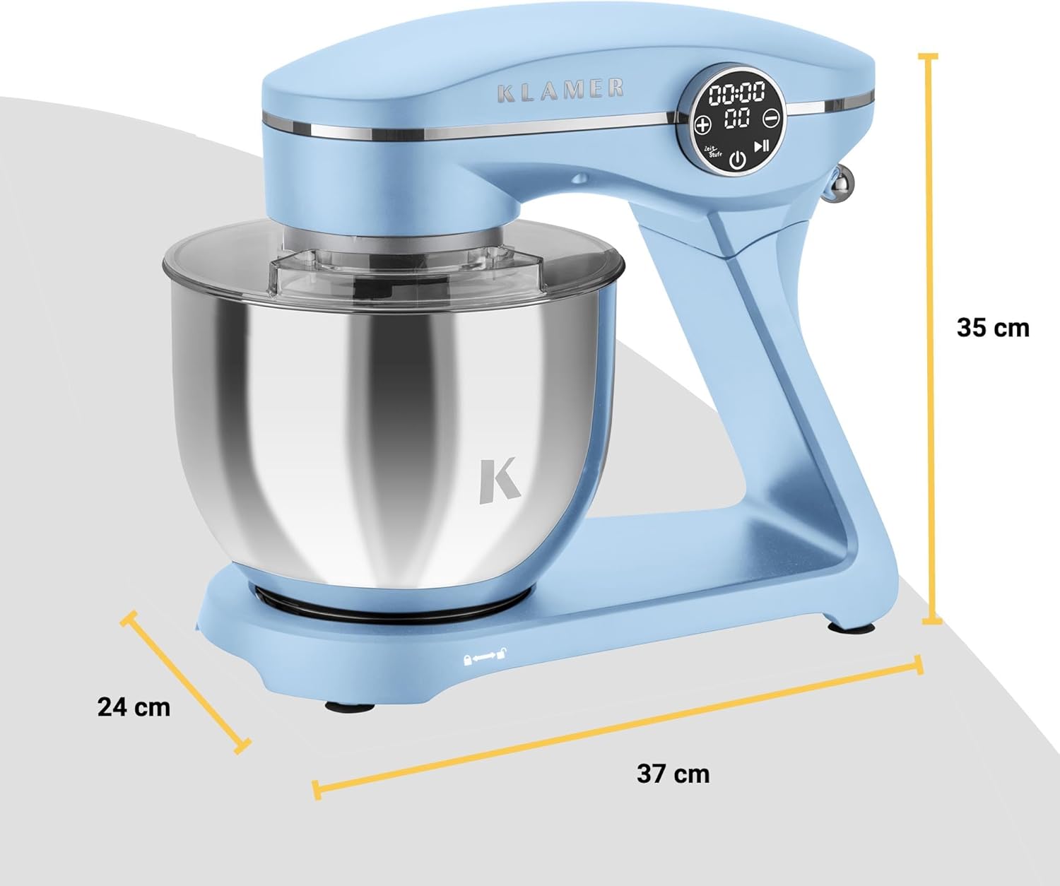 KLAMER Keukenmachine 1800W, Kneedmachine Brooddeeg met RVS Mengkom 6 L, 10 Snelheden met Timer, Planetaire Menging, Klopper, Deeghaak, Garde & Spatscherm (zwart)