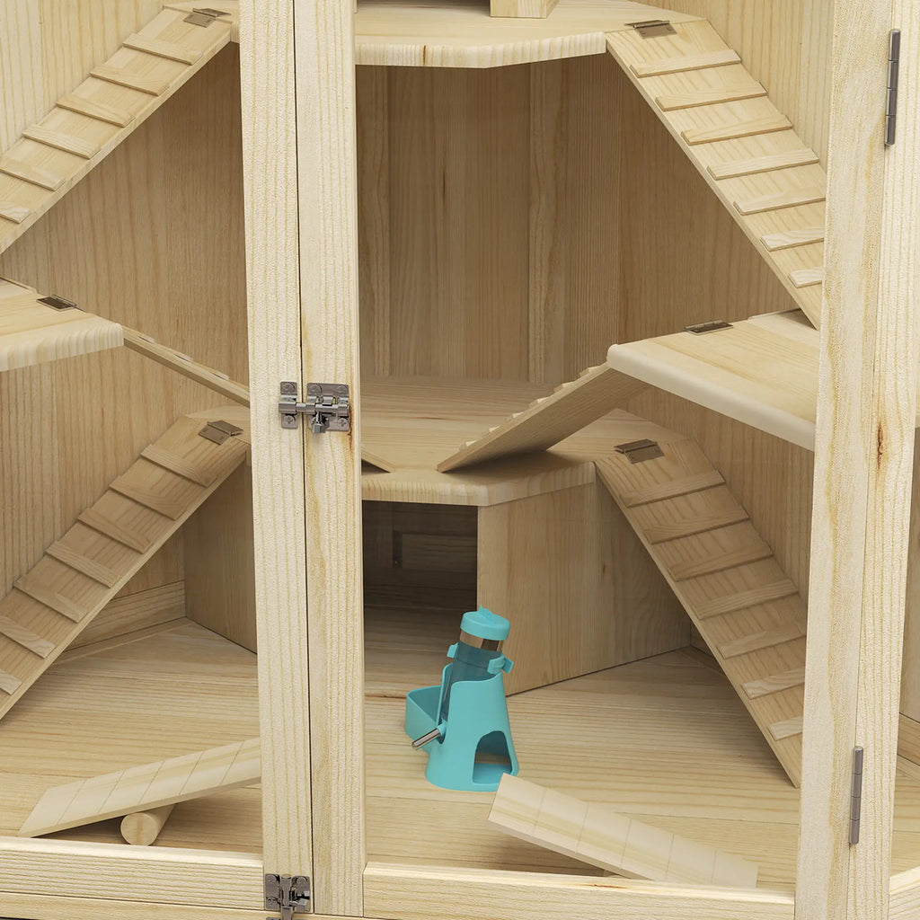PawHut Hamsterkooi Hout 4 Verdiepingen met Accessoires en Kijkvenster