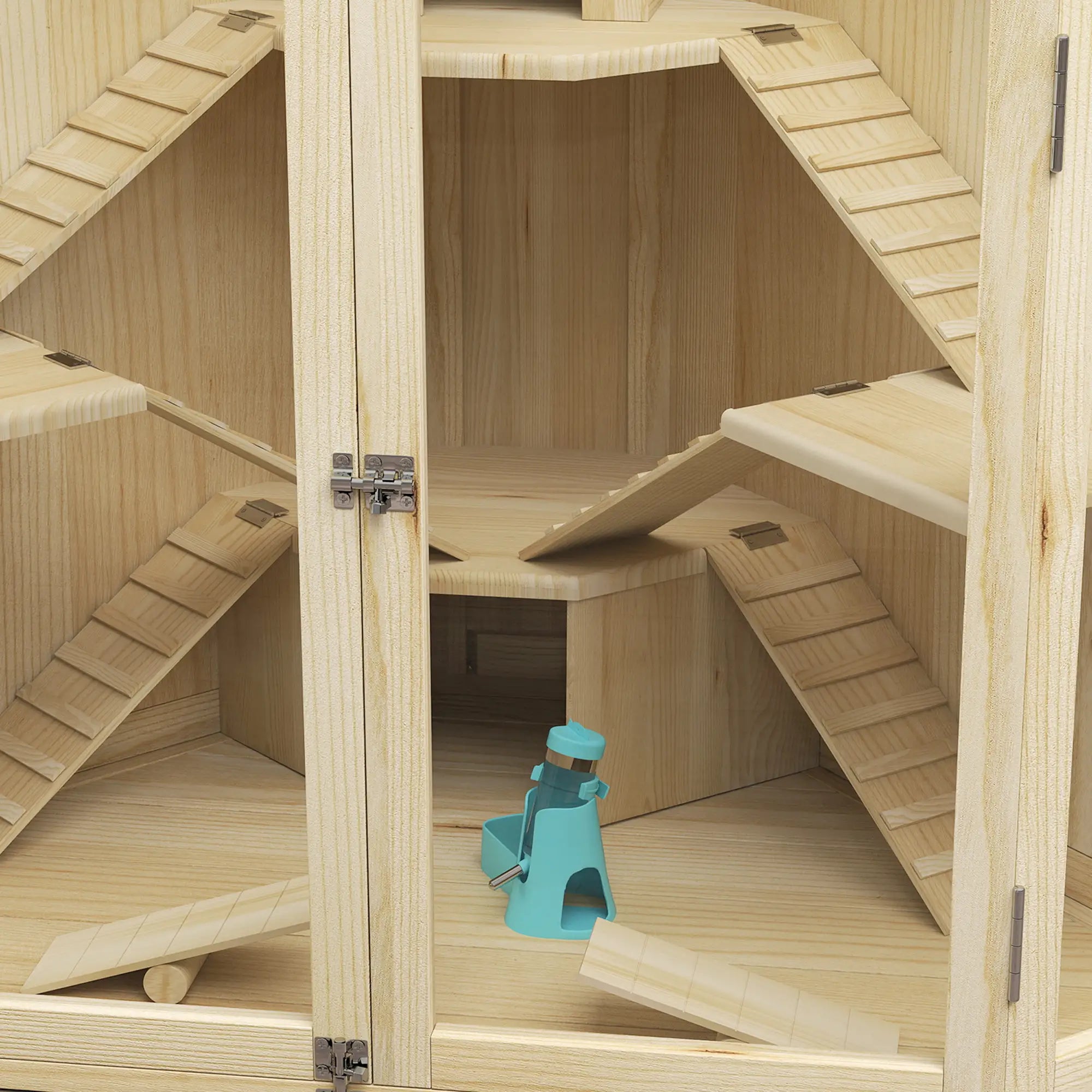 PawHut Hamsterkooi Hout 4 Verdiepingen met Accessoires en Kijkvenster