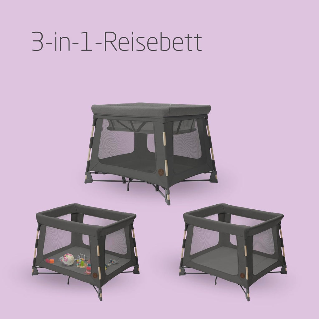 Maxi-Cosi Swift 3-in-1 reiswieg baby, wieg, 0-3,5 jaar, tot 15 kg, in hoogte verstelbare reiswieg, 2-in-1 matras, ultralicht, in 1 seconde inklapbaar, reistas, Eco Care, Beyond Grey
