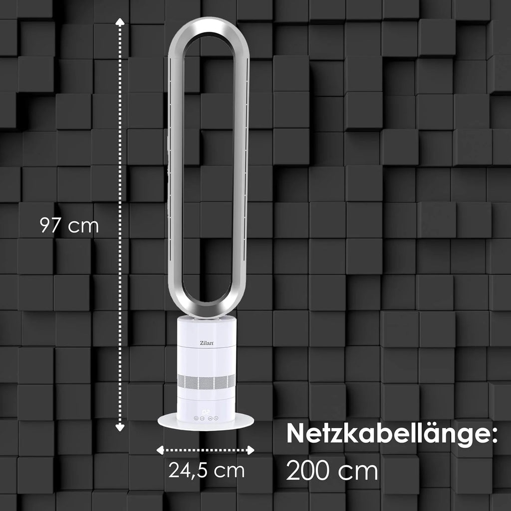 Zilan Turmventilator energiesparender BLDC Motor mit Fernbedienung Ventilator energiesparend oszillierend sehr leise Design Standventilator 10 Stufen Säulenventilator mit Kühlung Tower Fan