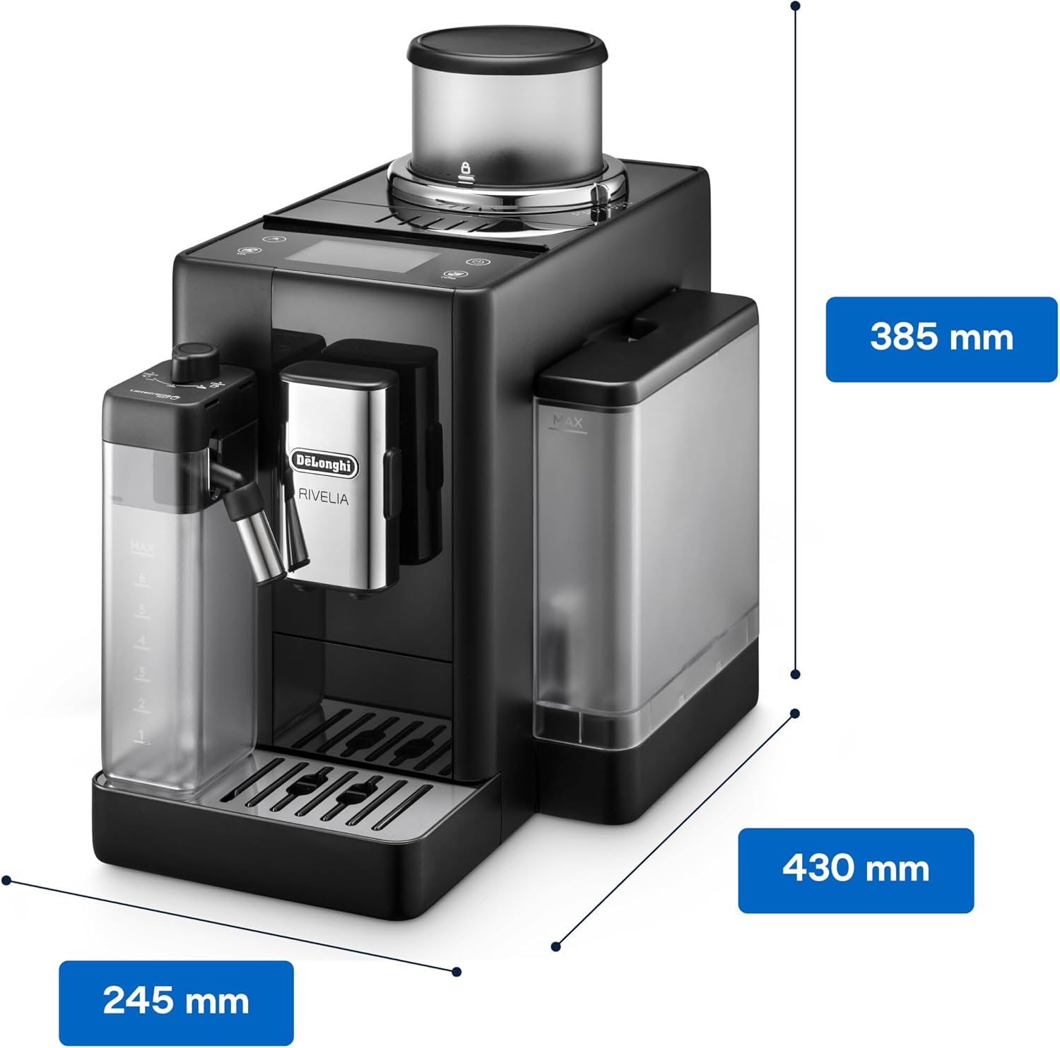 De'Longhi Rivelia EXAM440.55.W volautomatische espressomachine met LatteCrema-melksysteem, verwisselbaar bonenreservoir, 16 koffie- en melkdranken met één druk op de knop, Extra-Shot-functie, 3,5 inch touchscreen, wit