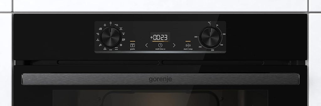 Gorenje 738971 Inbouw Ovenset OptiBake Black Steam Pyro Set / 77L / Hetelucht/Pyrolyse/ExtraSteam/GentleClose/AirFry/Pizzamode 300°C/PerfectGrill/Inductiekookplaat met BridgeZone/zwart