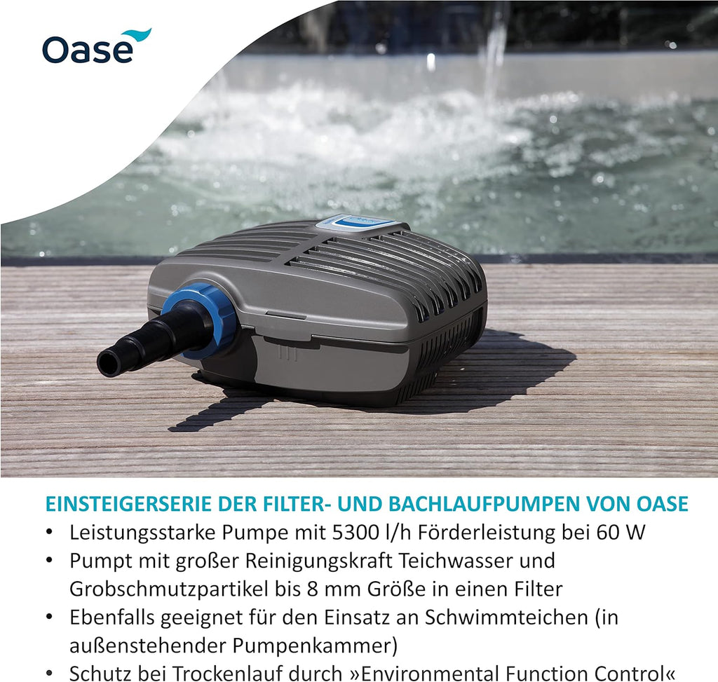 OASE 51096 Filter- en beeklooppomp AquaMax Eco Classic 5500, 5300 l/u pompcapaciteit, energiebesparende beeklooppomp, vijverpomp, filter, pomp, beekloop, donkergrijs