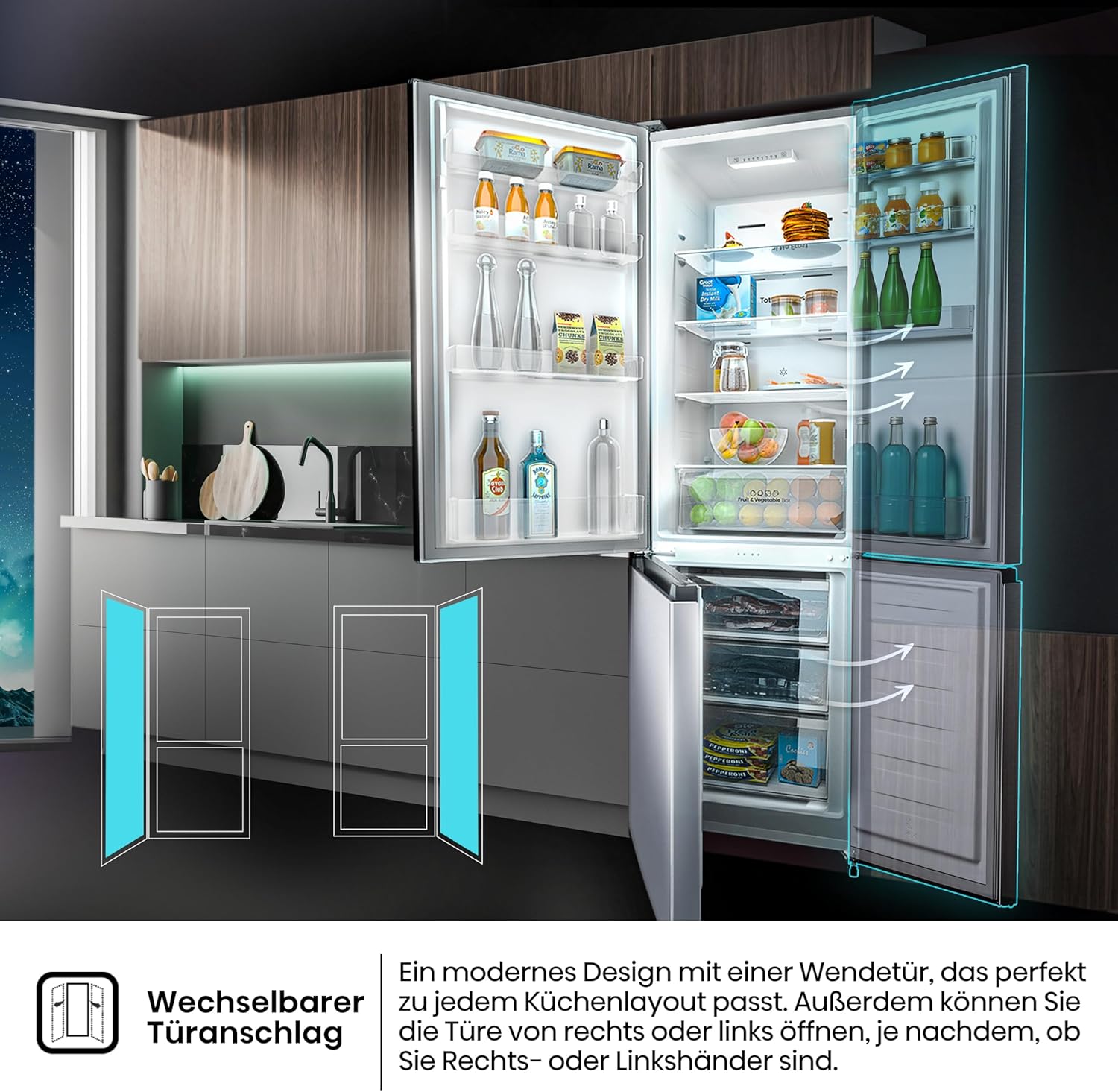Hisense RB327N4AD2 koel-vriescombinatie/ NoFrostPlus/ Multiflow 360°/ HolidayMode/ FreshZone/ 182,4 cm/ koelgedeelte 171 l/ vriesgedeelte 85 l/ 41 dB/ 287 kWh/ jaar/ roestvrijstalen look