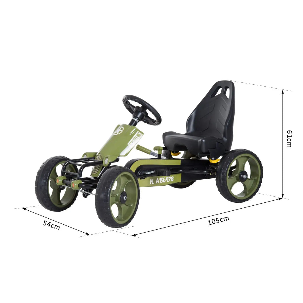 HOMCOM Kinder Go-kart Trapauto Legerdesign Handrem Verstelbaar