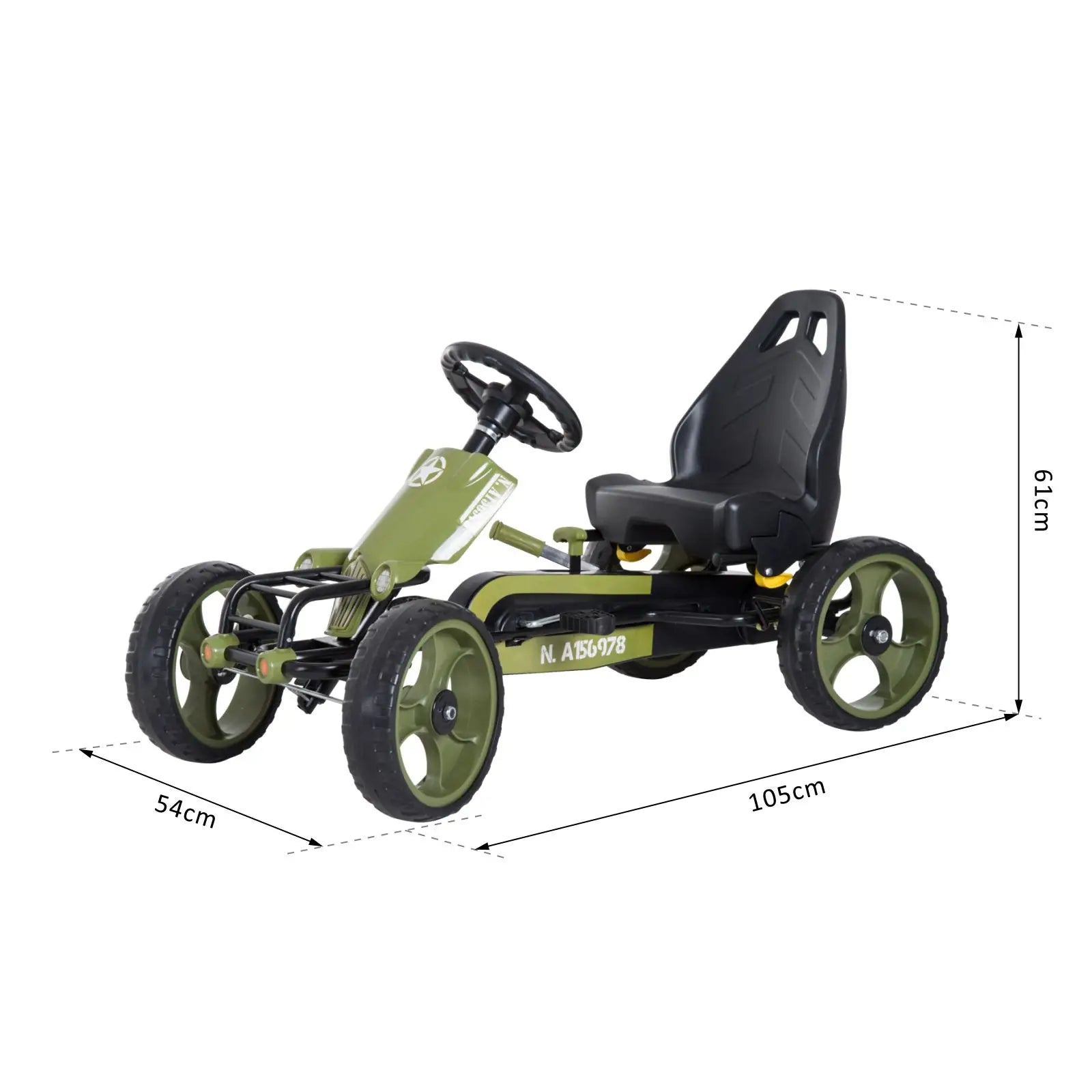 HOMCOM Kinder Go-kart Trapauto Legerdesign Handrem Verstelbaar