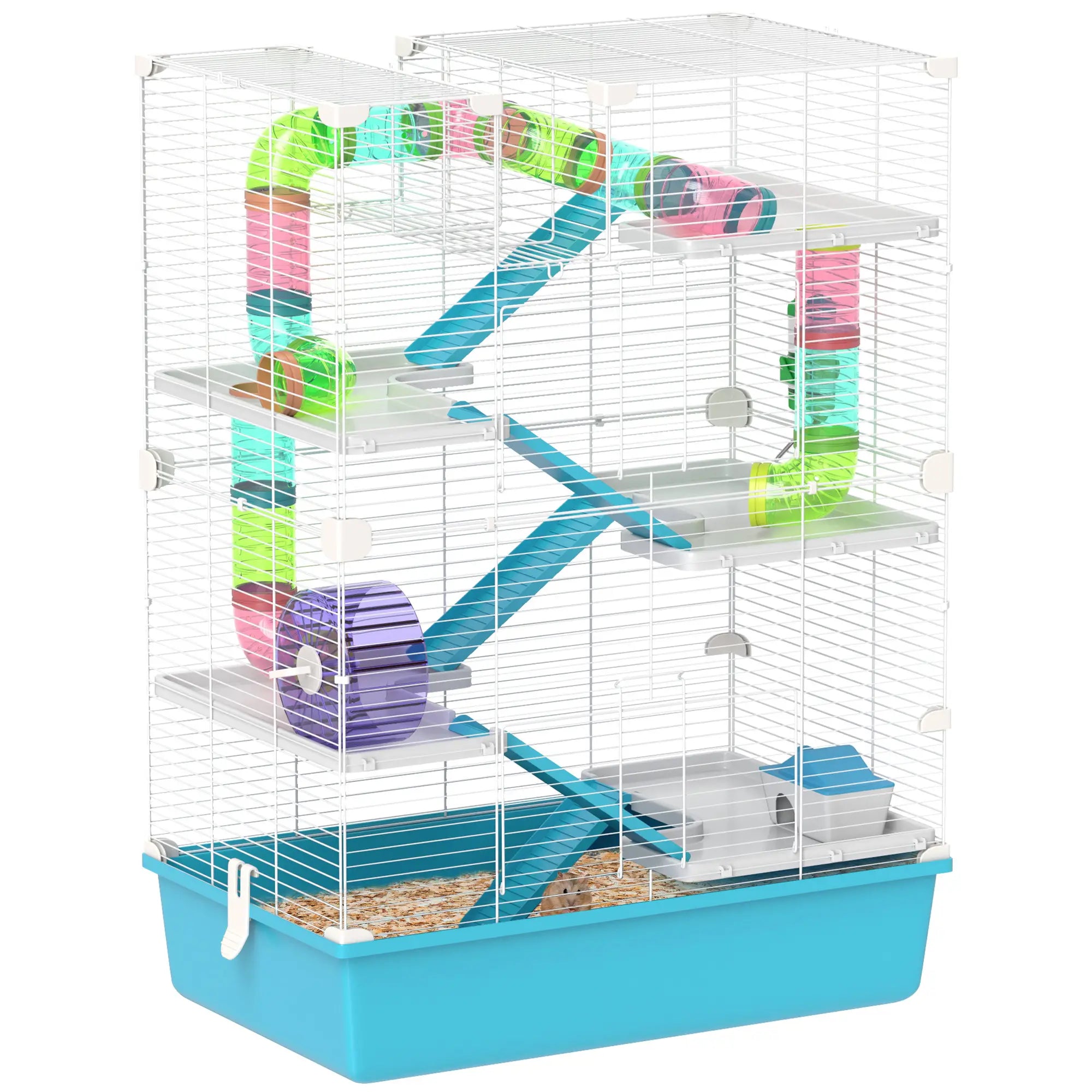 PawHut Hamsterkooi Knaagdierkooi 6 Verdiepingen Buissysteem Dubbele Toren