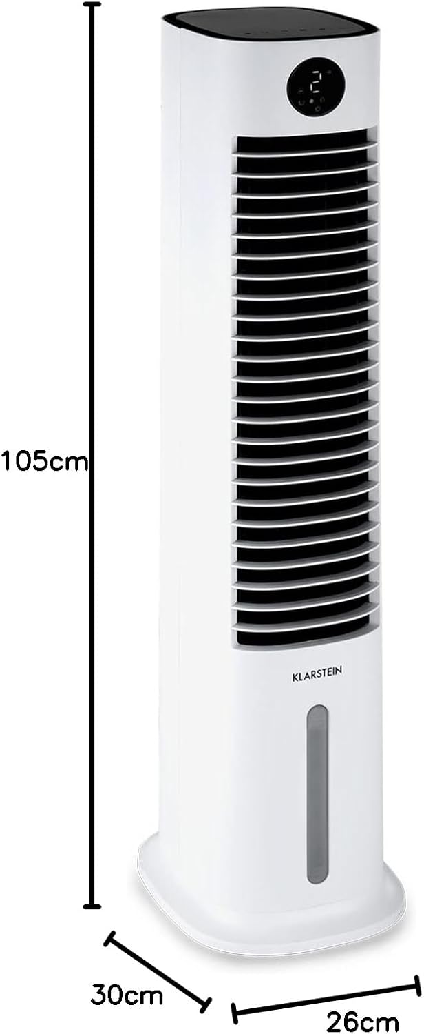Klarstein Luchtkoeler met Waterkoeling, 5-in-1 Verdampingskoeler, Luchtbevochtiger, Ventilator & Luchtreiniger, Mobiele Airconditioner Luchtkoeler met App-Bediening, 80W Air Cooler, 462m³/h Luchtstroom, Wit