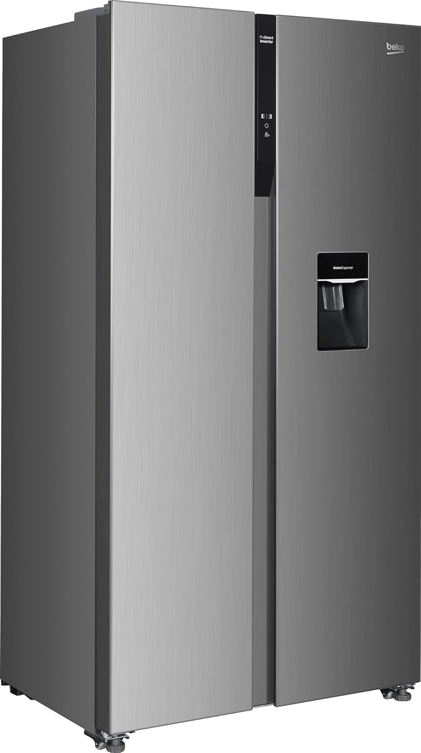 Beko GNO5322WDXPN Side-by-Side, Koelkast, Vriesvak, 532 l totaalvolume, 347 liter koelruimte, 185 liter vriesruimte, multifunctioneel display, NoFrost, waterdispenser, RVS
