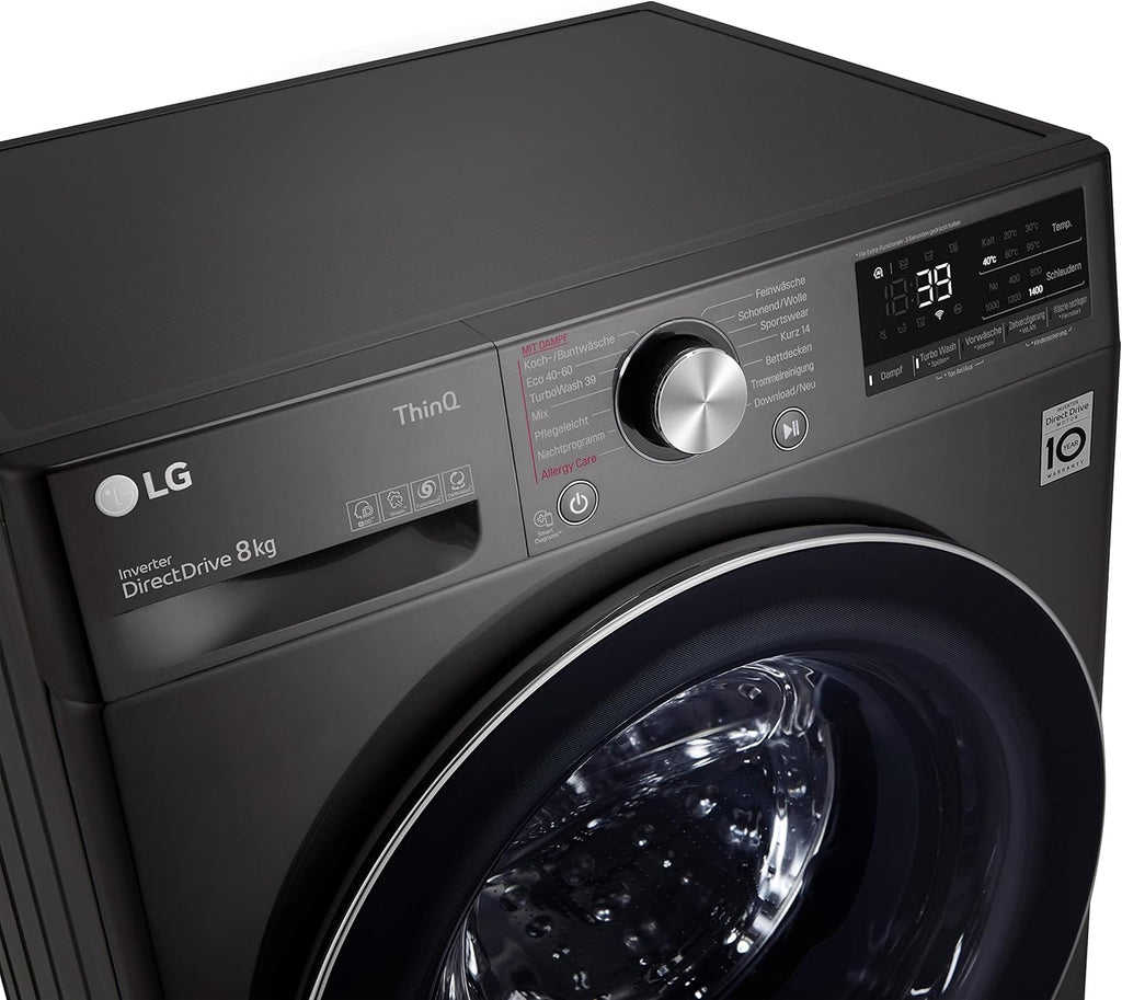 LG F4WV7080, Klasse A, Voorlader Wasmachine 8 kg, 1400 tpm, AI Direct Drive, Wi-Fi, Dieptereiniging met Stoom, Grote Capaciteit, TRIPLE A, Veiligheidsglas Buitendeur, 62 x 60 x 85 cm ꟷ Wit