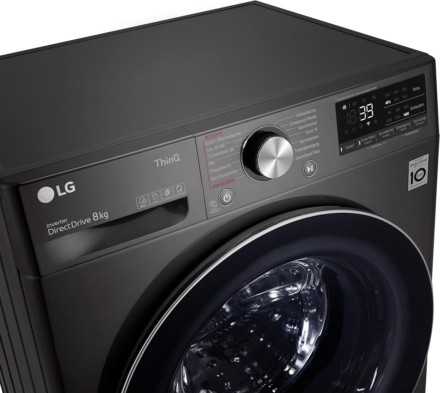 LG F4WV7080, Klasse A, Voorlader Wasmachine 8 kg, 1400 tpm, AI Direct Drive, Wi-Fi, Dieptereiniging met Stoom, Grote Capaciteit, TRIPLE A, Veiligheidsglas Buitendeur, 62 x 60 x 85 cm ꟷ Wit