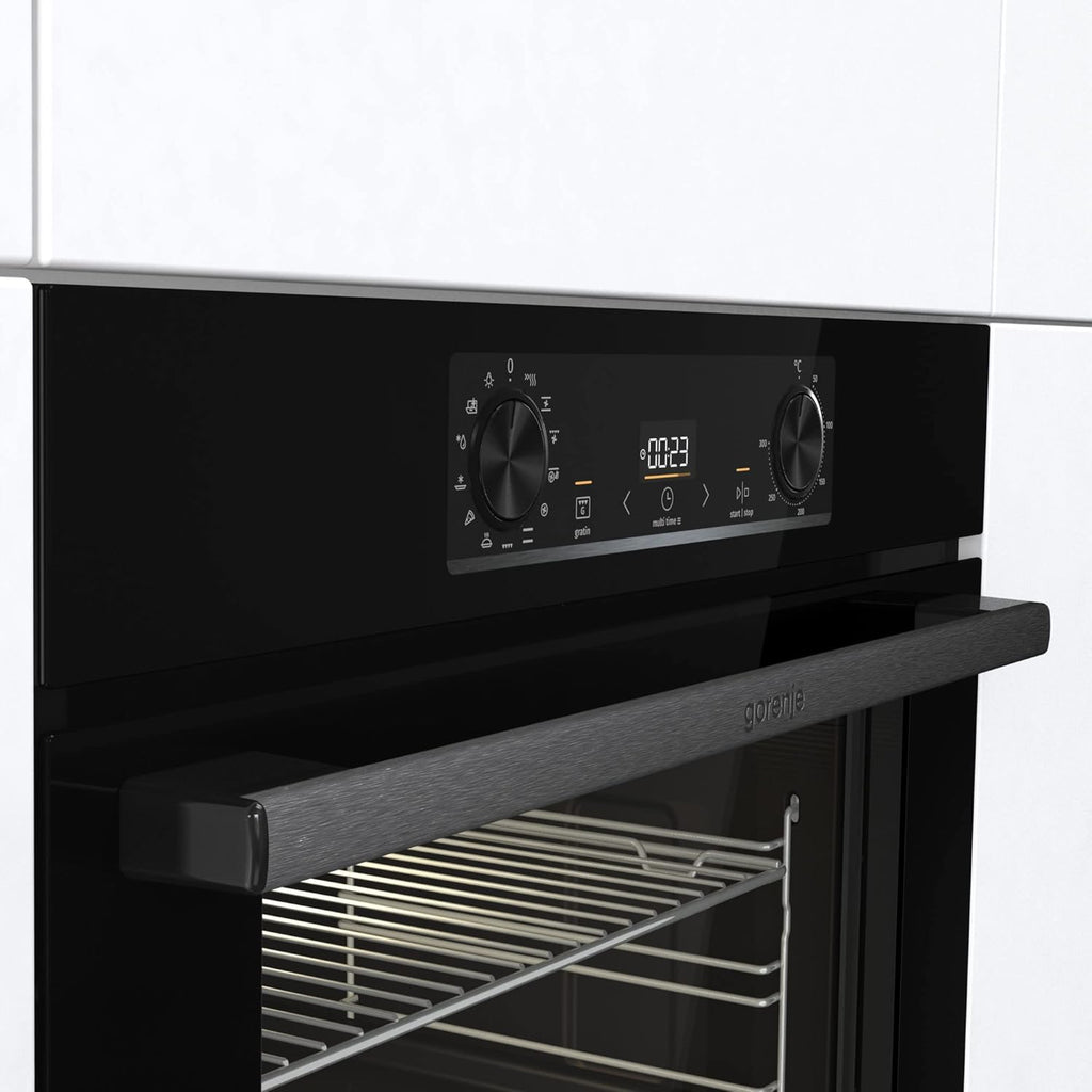 Gorenje 738971 Inbouw Ovenset OptiBake Black Steam Pyro Set / 77L / Hetelucht/Pyrolyse/ExtraSteam/GentleClose/AirFry/Pizzamode 300°C/PerfectGrill/Inductiekookplaat met BridgeZone/zwart