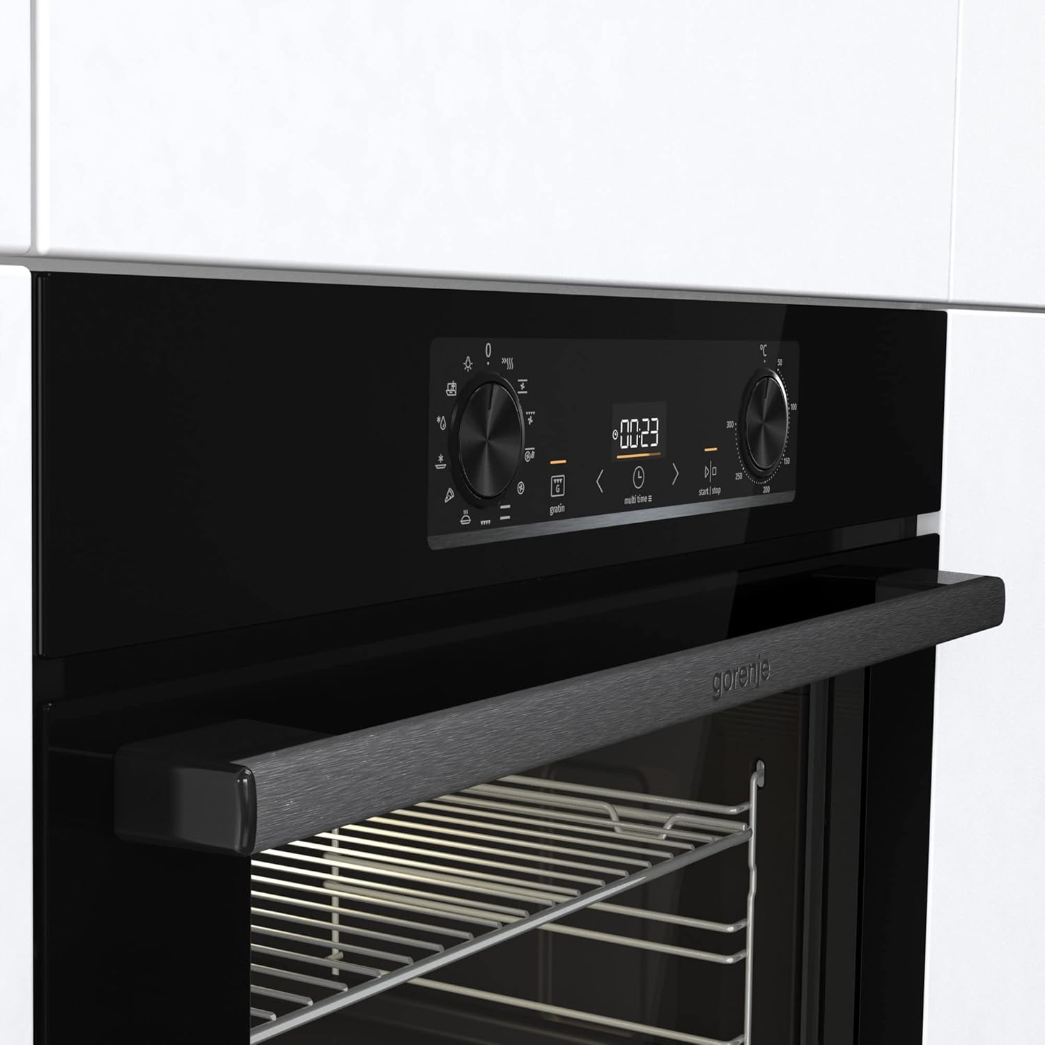 Gorenje 738971 Inbouw Ovenset OptiBake Black Steam Pyro Set / 77L / Hetelucht/Pyrolyse/ExtraSteam/GentleClose/AirFry/Pizzamode 300°C/PerfectGrill/Inductiekookplaat met BridgeZone/zwart