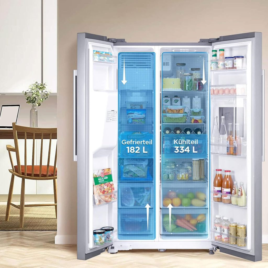 Midea KS-DDX 6.32 WT Amerikaanse koelkast/178,8 cm hoogte/254 kWh/jaar/No Frost/Dual Inverter Compressor/met 3-in-1 water-/ijsdispenser en watertank, Dark Inox