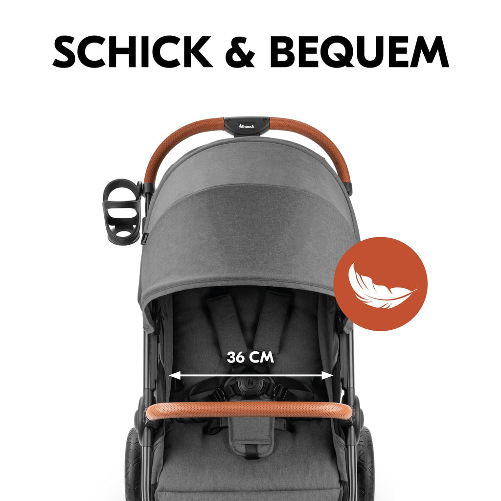 Hauck Uptown Kinderwagen Melange Rose – wandelwagen voor elk terrein, extra grote zitting, vlakke ligstand, rubberen wielen, vering, compact en eenvoudig inklapbaar, met regenhoes