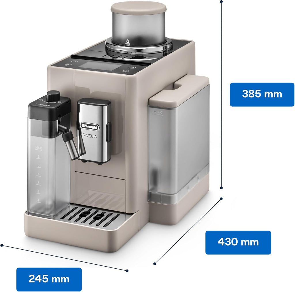 De'Longhi Rivelia EXAM440.55.W volautomatische espressomachine met LatteCrema-melksysteem, verwisselbaar bonenreservoir, 16 koffie- en melkdranken met één druk op de knop, Extra-Shot-functie, 3,5 inch touchscreen, wit