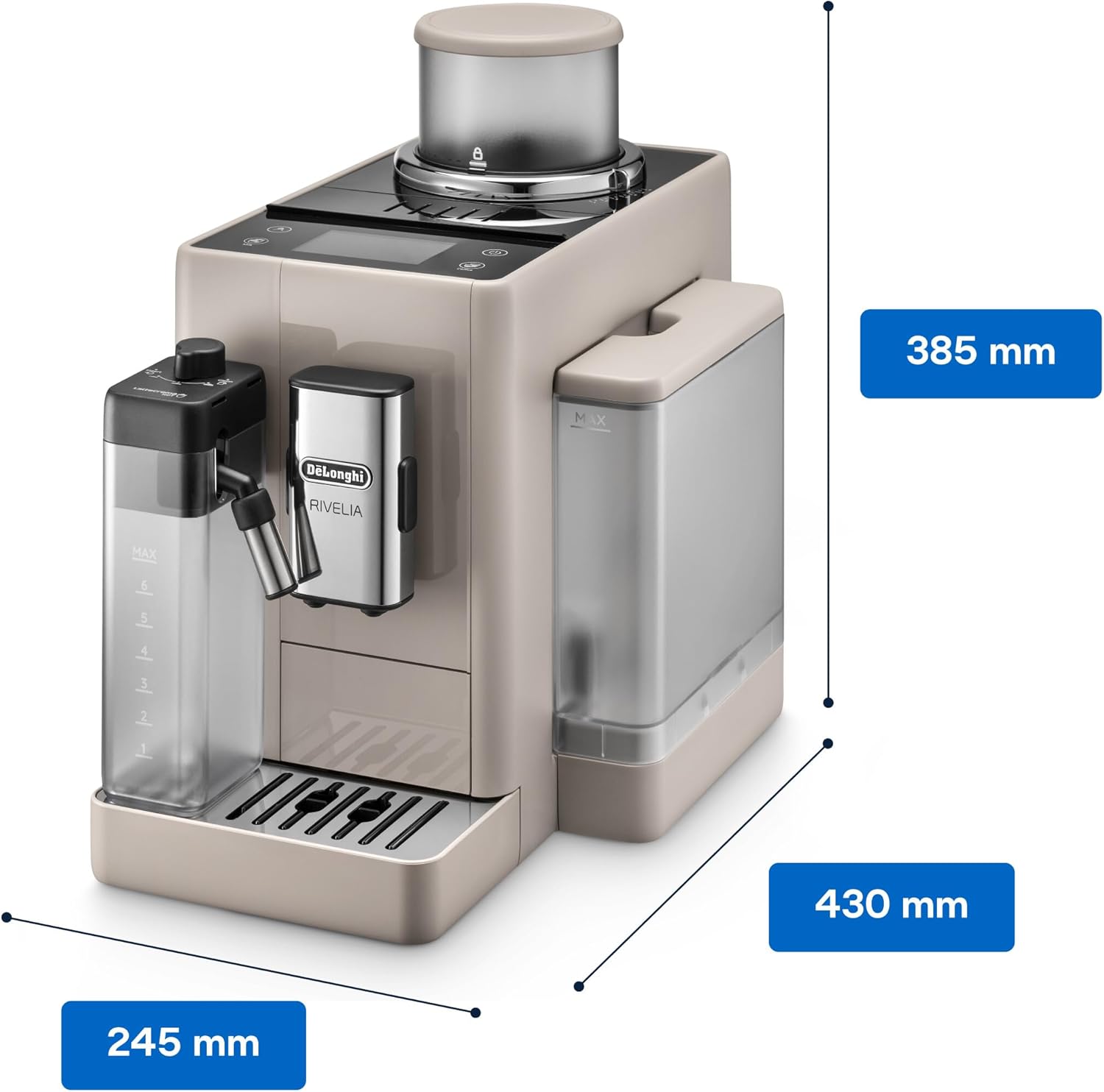 De'Longhi Rivelia EXAM440.55.W volautomatische espressomachine met LatteCrema-melksysteem, verwisselbaar bonenreservoir, 16 koffie- en melkdranken met één druk op de knop, Extra-Shot-functie, 3,5 inch touchscreen, wit