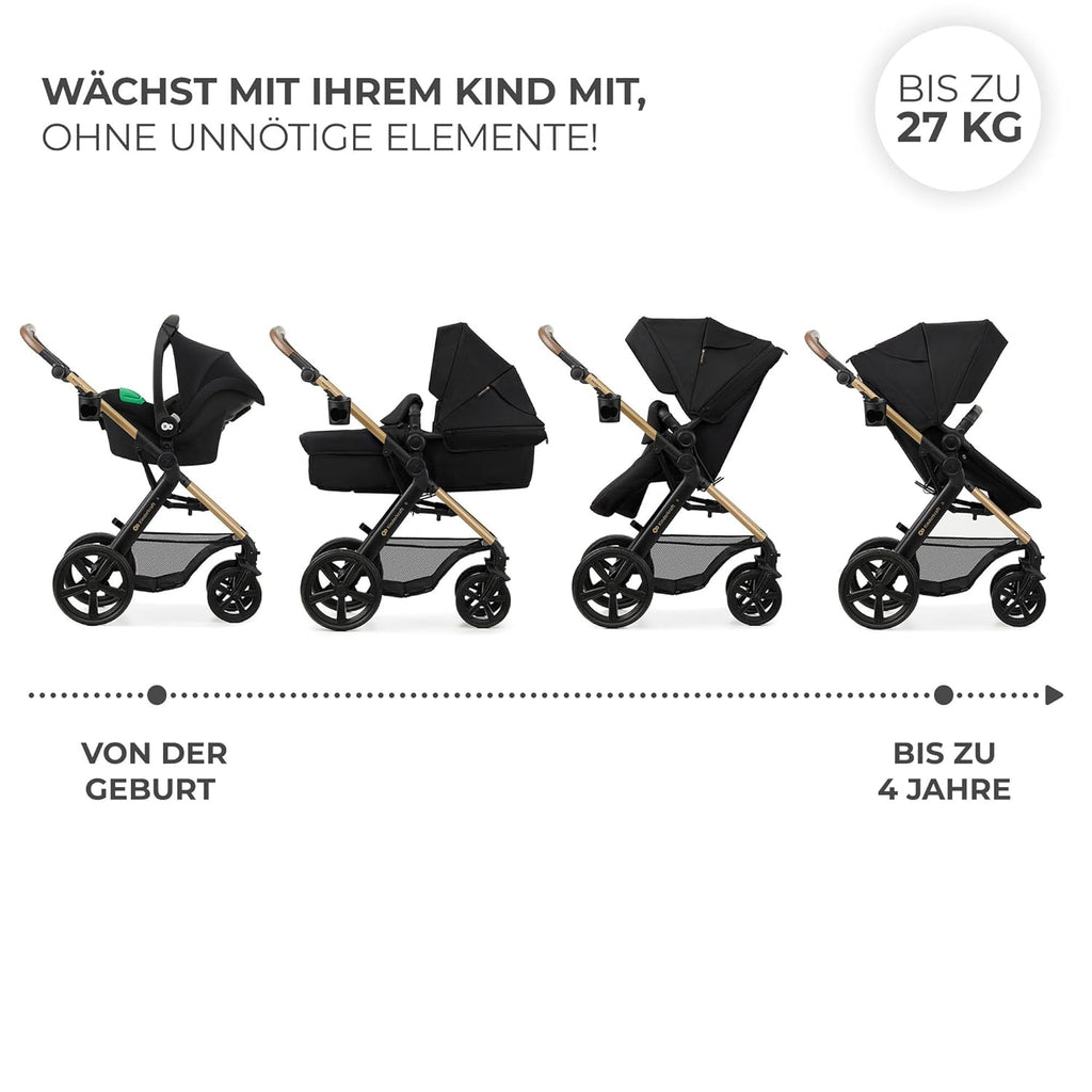 Kinderkraft MOOV2 AIR Kinderwagen 3 in 1 Kinderwagenset tot 26 kg met autostoel I-SIZE 40-75 cm, buggyfunctie, verstelbare ligstand, grote uitschuifbare kap, opblaasbare wielen, zwart
