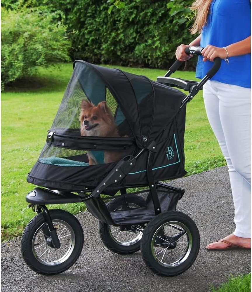 No-Zip NV Huisdierbuggy voor Katten/Honden, Ritssluitingvrije Toegang, Eenvoudig Opvouwbaar met Eén Hand, met Gel Gevulde Banden, Pluche Kussen + Weerbescherming Inbegrepen, 3 Kleuren