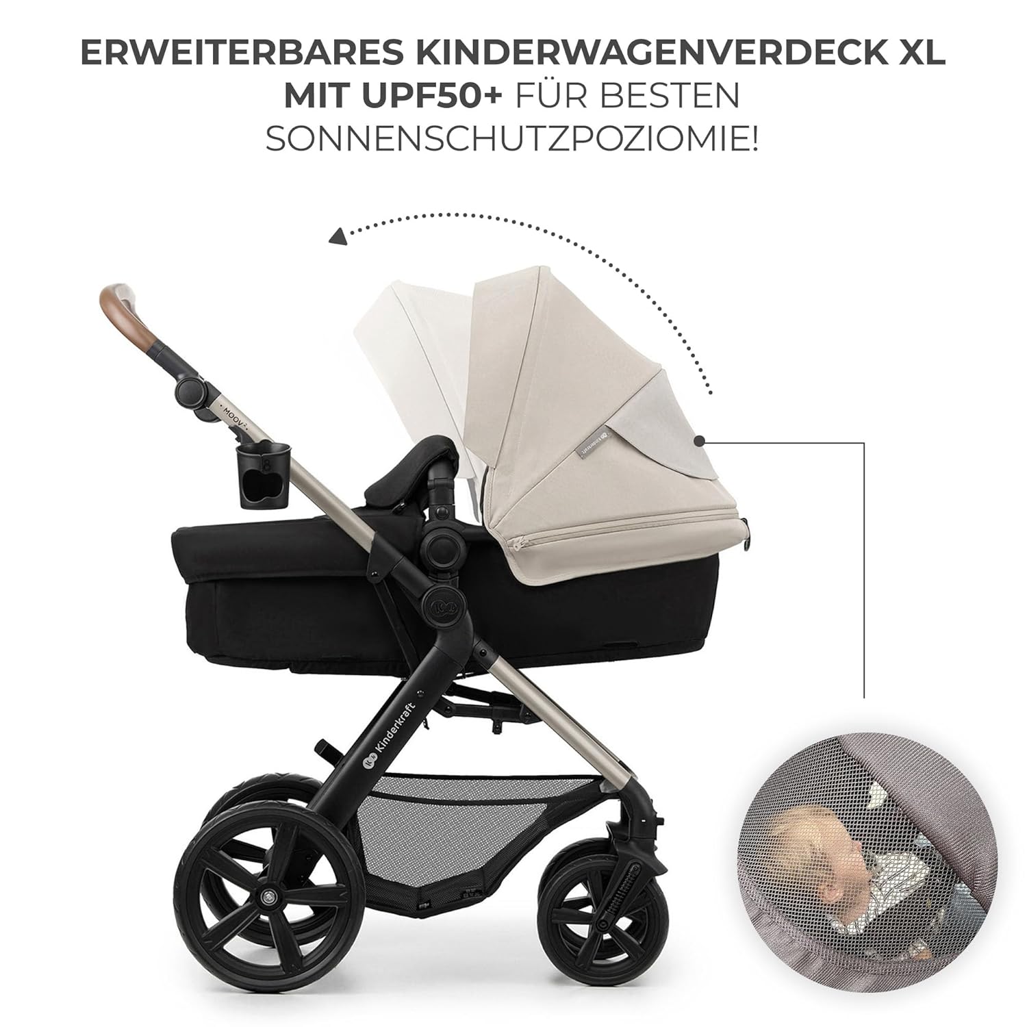 Kinderkraft MOOV2 AIR Kinderwagen 3 in 1 Kinderwagenset tot 26 kg met autostoel I-SIZE 40-75 cm, buggyfunctie, verstelbare ligstand, grote uitschuifbare kap, opblaasbare wielen, zwart