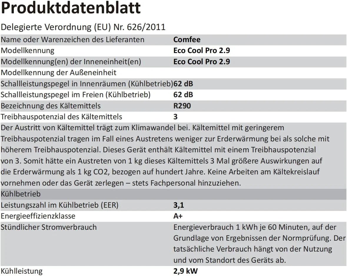 Comfee Mobiles Klimagert Easy Cool 2.0, 7000 BTU 2,0kW, Kühlen&Ventilieren&Entfeuchten, Raumgre bis 68m(25㎡), APP-Steuerung/Alexa/Google Home/IFTTT, Mobile Klimaanlage mit Abluftschlauch