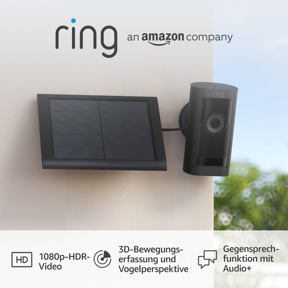 Ring Buitencamera Pro Solar (Stick Up Cam Pro) | Buitenbeveiligingscamera op zonne-energie met 1080p-HDR-video, wifi, 3D-bewegingsdetectie, compatibel met Alexa | 2 beveiligingscamera's