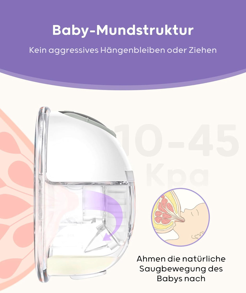 Nuliie Elektrische Borstkolf Draagbare S32, Handsfree Elektrische Borstkolf 4 Modi 9 Niveaus met 18/21/24 mm comfortabele flens, discreet, met reserveonderdelen inbegrepen (2 stuks, wit)