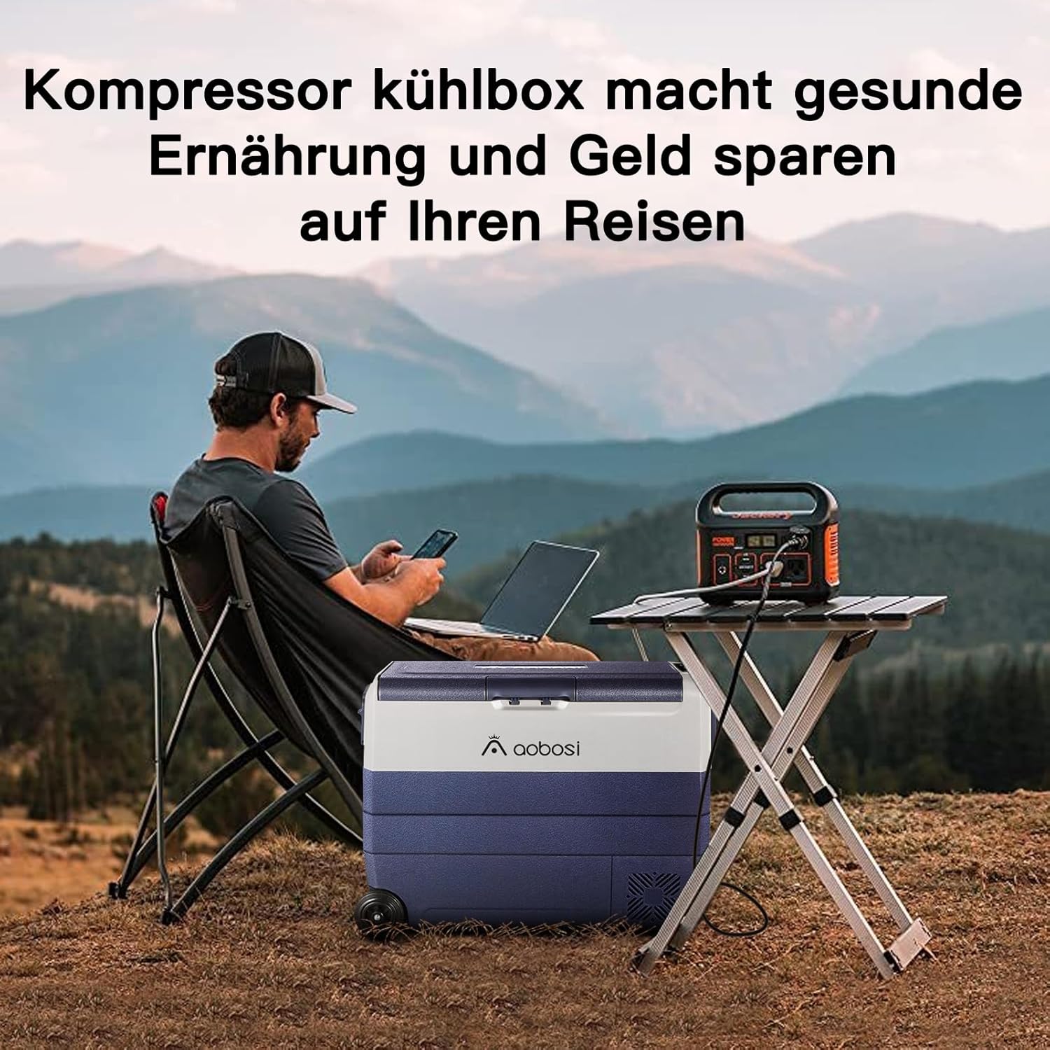 AAOBOSI Compressor Koelbox 36 L, Koelbox Auto met Wifi App Besturing, 12/24 V en 100-240 V Elektrische Koelbox, tot -20 °C voor Auto, Vrachtwagen, Boot, Camper, Camping, Dubbele Zone