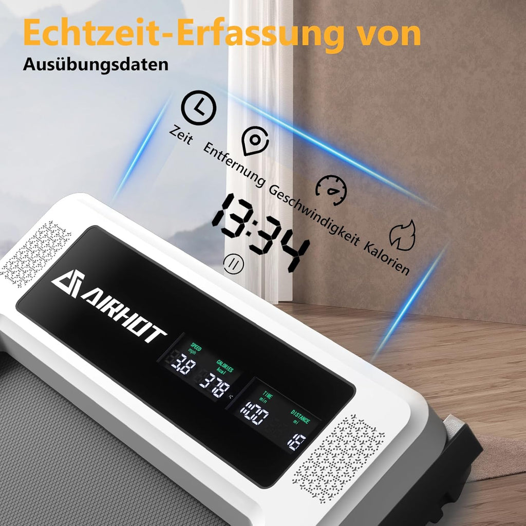 Loopband voor thuis-AIRHOT, 2,5 pk Walking Pad, loopband onder bureau met afstandsbediening en LED-display, maximale snelheid van 6 km/u OF 12 km/u. Compacte loopband voor thuis of op kantoor