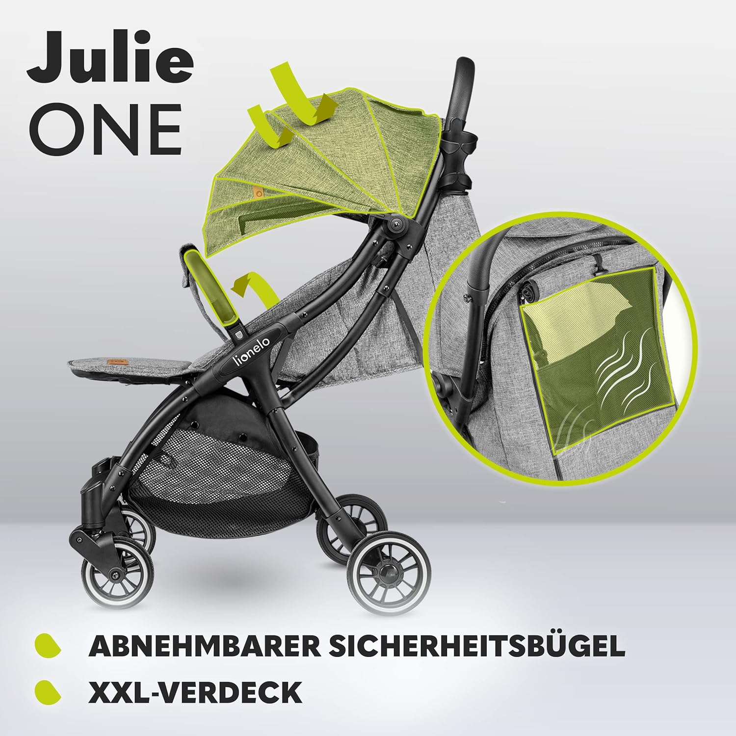 LIONELO Julie One Buggy kinderwagen tot 22 kg, verstelbare rugleuning en voetsteun, muskietennet, beenwarmers, bekerhouder en draagtas, inklapbaar