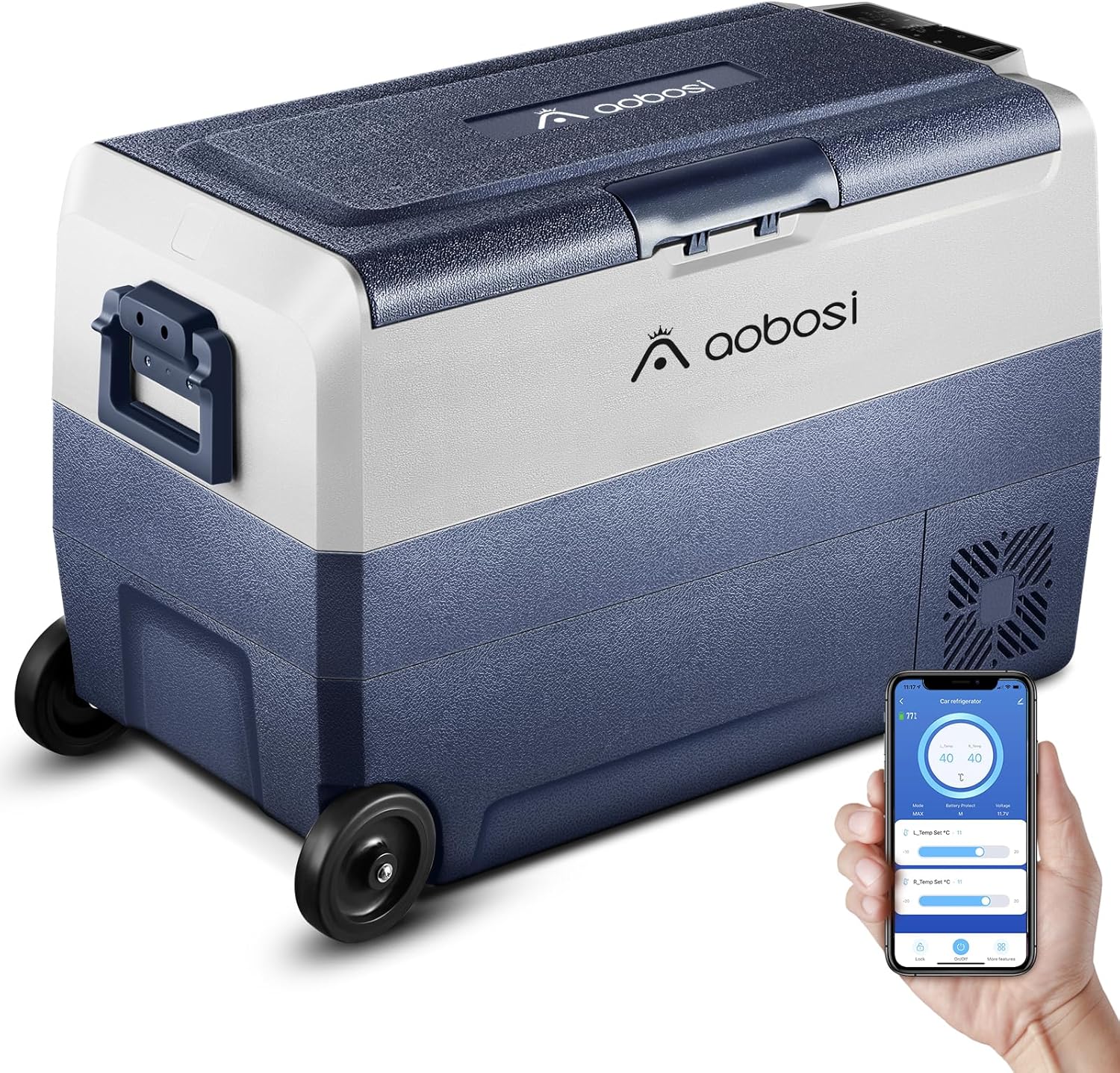 AAOBOSI Compressor Koelbox 36 L, Koelbox Auto met Wifi App Besturing, 12/24 V en 100-240 V Elektrische Koelbox, tot -20 °C voor Auto, Vrachtwagen, Boot, Camper, Camping, Dubbele Zone