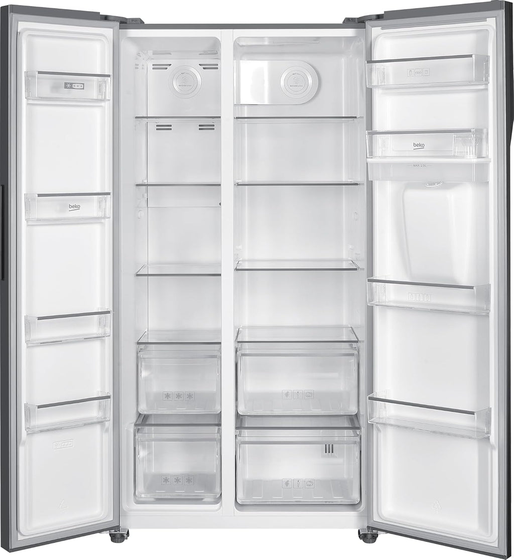 Beko GNO5322WDXPN Side-by-Side, Koelkast, Vriesvak, 532 l totaalvolume, 347 liter koelruimte, 185 liter vriesruimte, multifunctioneel display, NoFrost, waterdispenser, RVS
