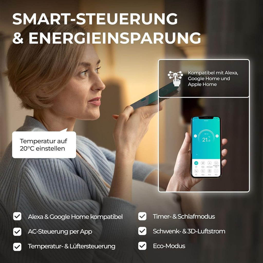 Kältebringer Split Airconditioner Quick Connect - 12000 BTU (3,4 kW) Airconditioner met Verwarmingsfunctie, Wifi & App, tot 91m², zeer stil - 5m Koperleiding, Koelmiddel R32, Montagemateriaal, Muurbeugel