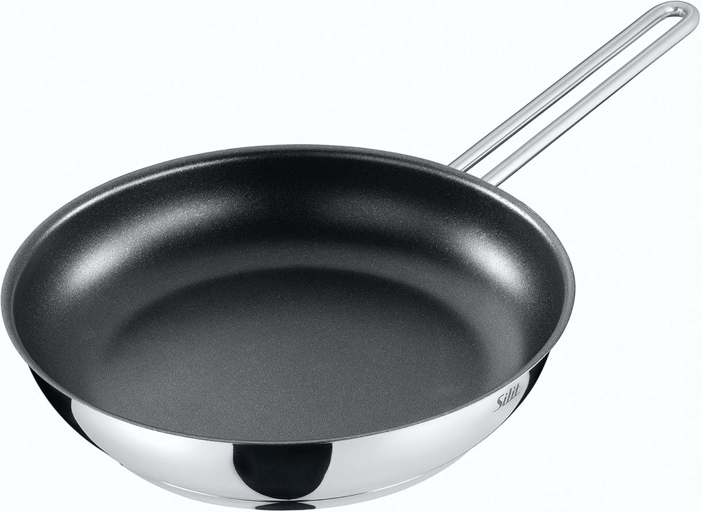 Silit Toskana pannenset inductiegeschikt 10-delig, kookpannenset met glazen deksel, inductiekookpannen, melkpan, stoompan, koekenpan, roestvrij staal deels mat, inductie pannen set ongecoat