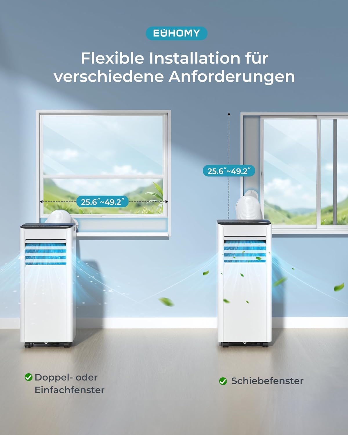 Mobiele airco 9000 BTU met afvoerslang | 4-in-1 Mobiele airconditioner | Stille werking