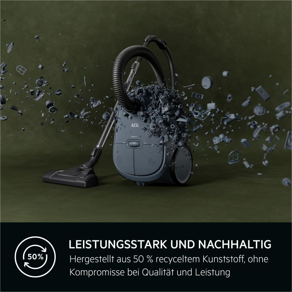 AEG CLEAN 6000 AB61C2DB stofzuiger met zak / hoge zuigkracht / incl. meubelmondstuk / 50% gerecycled plastic / ideaal voor huisdiereigenaren / reiniging van bekleding / 12 m snoer / 750 W / Blauw