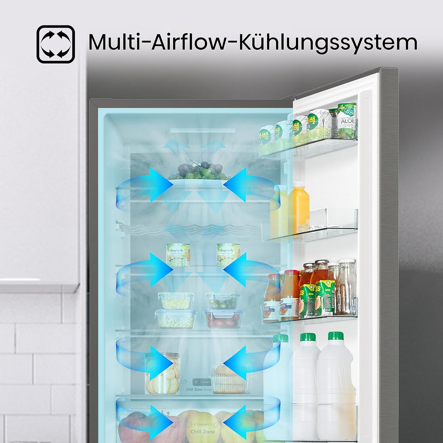Hisense RB327N4AD2 koel-vriescombinatie/ NoFrostPlus/ Multiflow 360°/ HolidayMode/ FreshZone/ 182,4 cm/ koelgedeelte 171 l/ vriesgedeelte 85 l/ 41 dB/ 287 kWh/ jaar/ roestvrijstalen look
