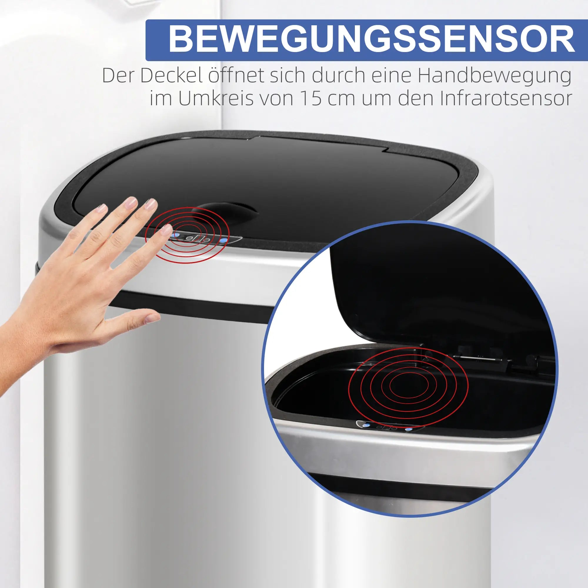 HOMCOM Automatische afvalemmer met sensor hygiënisch roestvrij staal