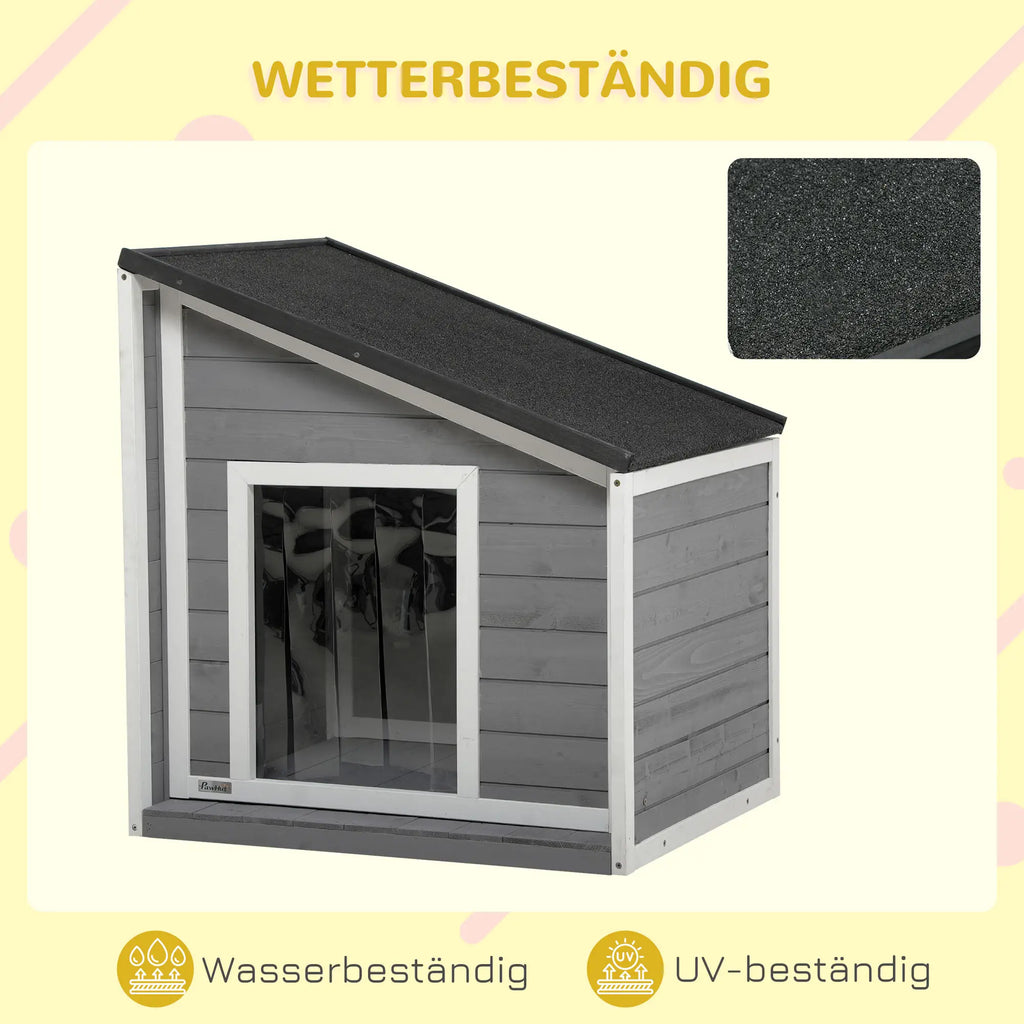 PawHut Hondenhok voor buiten, opklapbaar dak, weerbestendig vurenhout