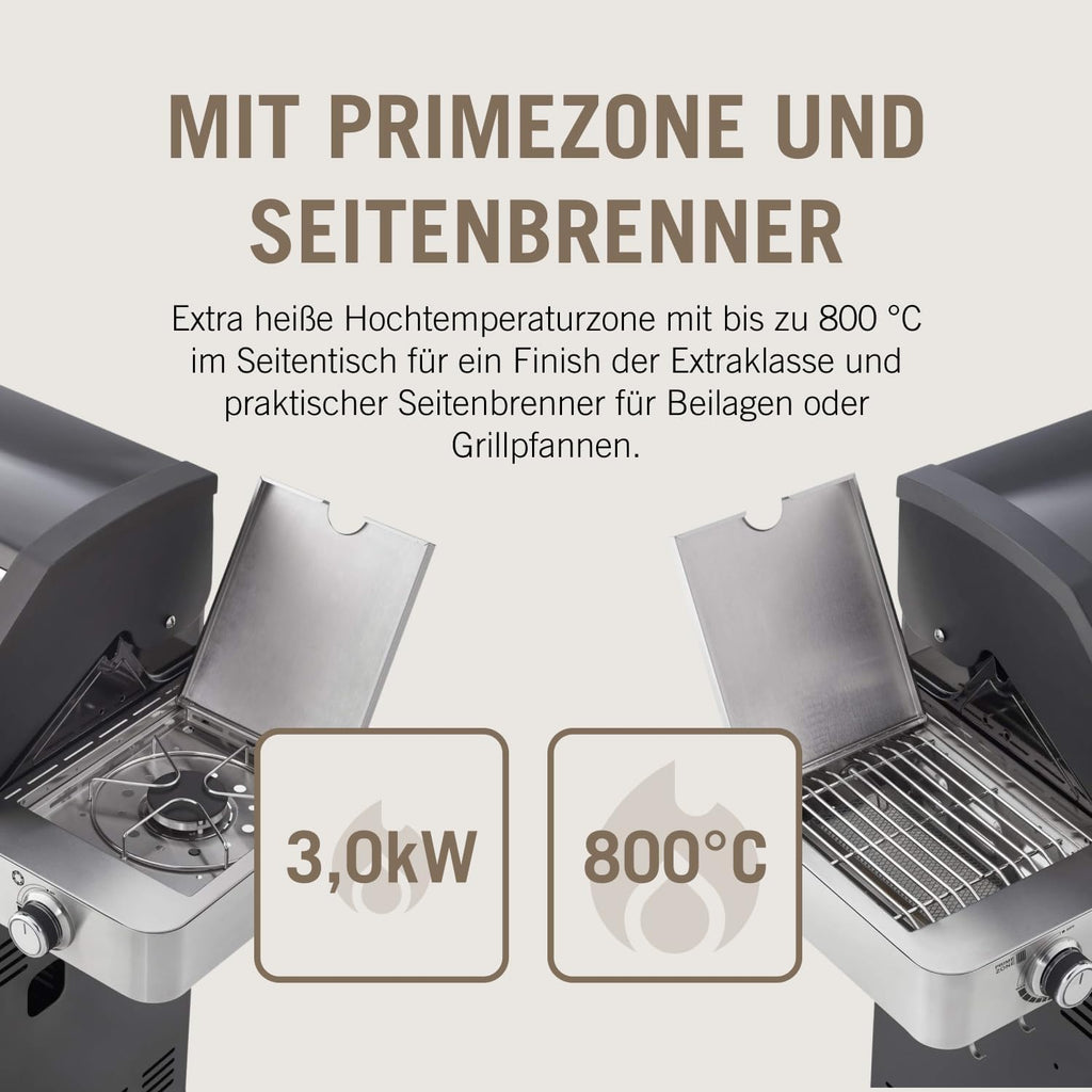 RÖSLE Elektrische BBQ-grill Portable Videro E2-P, draagbare tafelgrill met 2 branders, warmhoudrooster en deksel met glasplaat, gepoedercoat staal, zwart/zilver