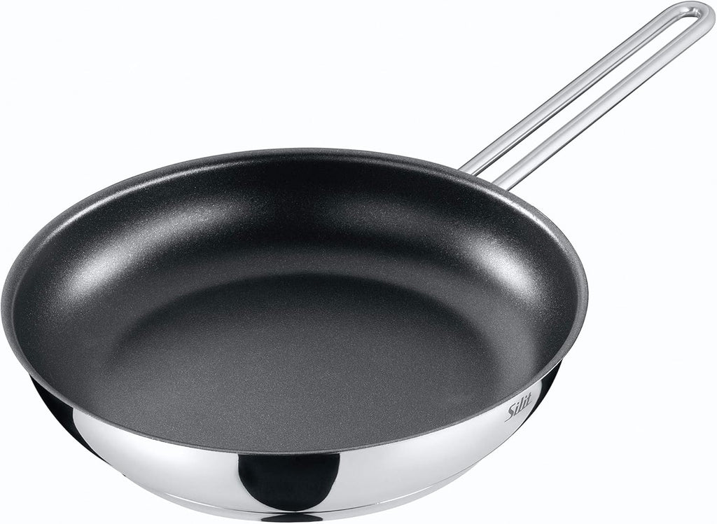 Silit Toskana pannenset inductiegeschikt 10-delig, kookpannenset met glazen deksel, inductiekookpannen, melkpan, stoompan, koekenpan, roestvrij staal deels mat, inductie pannen set ongecoat